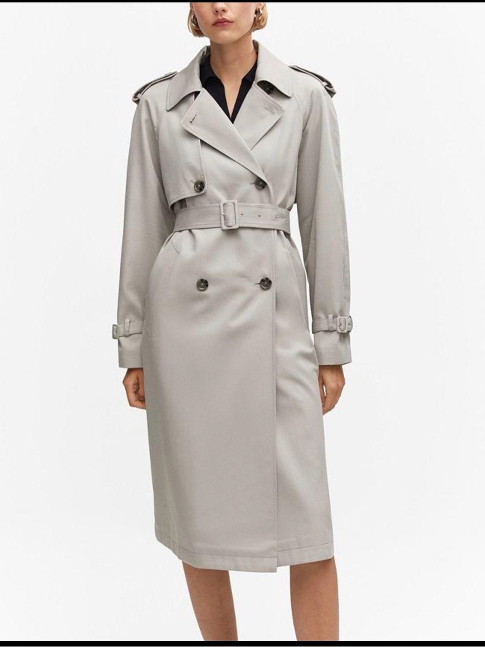 Mango Long Oversized Trench Coat Light Stone Grey Belted